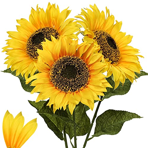 Large Sunflowers Artificial Flowers 8" Full Bloom Long Stem Artificial Sunflower 33" Tall Sun Flowers Giant Silk Sunflowers with Stem Fake Sunflower Floral Arrangement for Home Wedding Decoration - color: 8"-3pcs