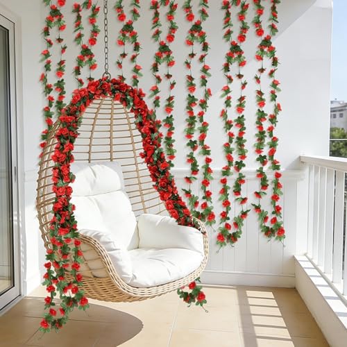 Sherika 9 Pcs 72FT Artificial Flower Garland, Fake Red Roses Vines Hanging Silk Flowers Faux Floral Garland for Wedding Arch Room Wall Backdrop Bedroom Centerpieces Mothers Day Decorations - color: Red