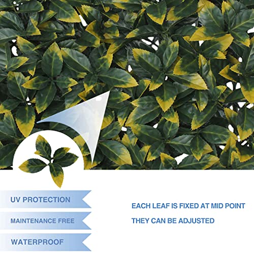 E&K 20" x 20" Artificial Plant Fence Panel Faux Leaves Grass Wall Privacy Screen Panel Decorative for Indoor Outdoor (Photinia-Yellow, 6 Pcs) - color: Photinia - Yellow