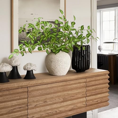 Waipfaru 5PCS Greenery Stems for Vases, 32.7 inch Artificial Eucalyptus Green Fake Leaves Branches, Faux Olive Silk Plants for Centerpieces Vase Filler Home Kitchen Decor - color: Green