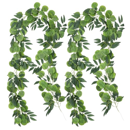 RECUTMS Artificial Eucalyptus Vine Garland with Willow Leaves 2Pcs 6Ft Fake Hanging Silk Greenery Faux Ivy Plant for Indoor Outdoor Home Wedding Arch Party Table Porch Summer Decor(Dark Green) - color: Eucalyptus Leaf Dark Green