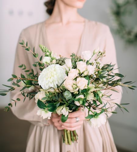 IPOPU 4pcs Artificial Dahlia Flowers 29" Long Stem Faux Flower Realistic Silk Dahlia Flowers with Buds for Tall Vase DIY Bouquet Home Wedding Decor (White) - color: White