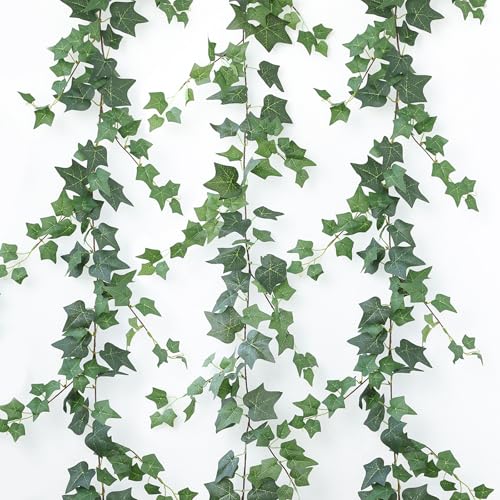 Mizii 3 Strands Artificial Vines Ivy Garland 74" Fake Vine with Silk Green Leaves Faux Hanging Plants Greenery Decoration for Outdoors Wedding Party Indoor Bedroom Home Wall Room Decor (Green) - color: Green