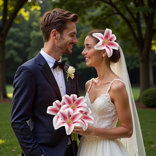 20PCS 6 Inch Large Artificial Lilies Flower Heads with Realistic Stamens, Bulk Silk Fake Lilies for DIY Crafts, Wedding Decor, Cake Decorating, Centerpieces, Home Decor (Pink)