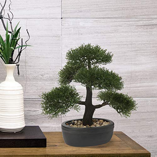 Artificial Bonsai Tree Juniper Faux Plants Indoor Small Fake Plants Decor with Black Plastic Pots for Home Table Office Desk Bathroom Shelf Bedroom Living Room Farmhouse Decorations - style: Large-Ficus