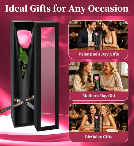 Preserved Flowers for Delivery,Pink Rose Bouquets That Last 5 Years,Birthday Flowers Gifts for Women Mom Grandma Wife Friends,Mothers Day Roses Gift,Romantic Floral for Anniversary or Valentine’s Day - color: Pink, size: Single Rose