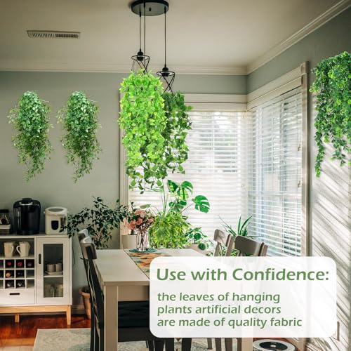 Hoteam 12 Pcs Artificial Hanging Plants 32 Inch Fake Ivy Vines with Fake Leaves Patio Artificial Plants Greenery for Living Room Indoor Outdoor Wall, No Basket (6 Style Mixed) - color: 6 Style Mixed