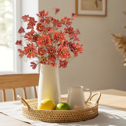 3 Bunches Artificial Daisy Flowers Bouquets for Fall Decor, 20" Faux Chrysanthemums Wildflowers for Autumn Thanksgiving Centerpiece, Silk Flowers Mums for Calliopsis Floral Arrangements, Light Red - color: Light Red