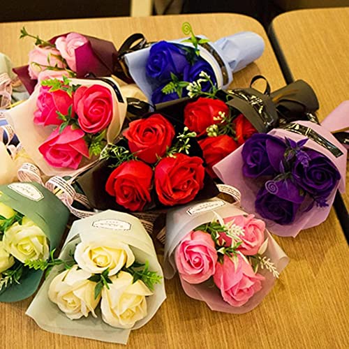 Light Pink 3 Heads Artificial Rose Bouquet Soap Flower Petals Valentine Day Gifts for Women Mom Wife Best Friend , Birthday Christmas Valentine's Mothers from Daughter Son Husband, Artificial Flowers