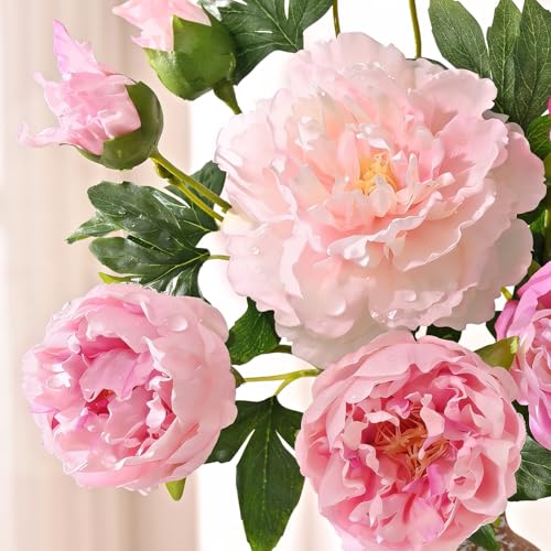 Yastouay 3 Bouquets Peonies Artificial Flowers with 22'' Long Stems, Latex Real Touch Faux Peony Flowers, Fake Peonies Bouquet for Table Centerpieces, Vases Home Wedding Party Decor (Mixed Pink) - color: Mixed Pink, size: 3PCS