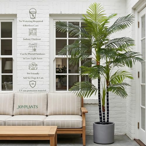 2Pack-7FT Artificial Palm Tree Outdoor, UV Resistant Tall Fake Areca Palm Plants in Black Pots, Tropical Triple Silk Large Faux Tree Indoor House Office Living Room Outside Patio Decor - color: 7ft*2-b