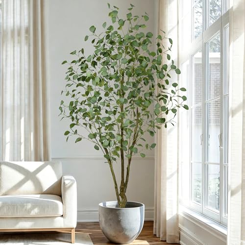 Artificial Eucalyptus Tree 6FT - Large Faux Plants Indoor Tree with 640 Leaves and Realistic Trunks, 72" Tall Fake Tropical Plant in Pot Artificial Floor Plant for Home Living Room Porch Office Decor - size: 6ft
