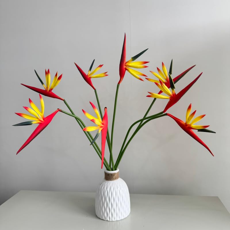 Medium Bird of Paradise 23 Inch,Artificial Flowers Outdoor UV Resistant No Fade Fake Plastic Plants,Flower Stem 5 mm,Artificial Flower Plants Small Flower Arrangement for Home Office 8 Pcs (Yellow)