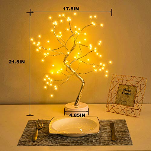 OURBAOFU 20” 108LED Fairy Sparkly Tree Lamp with Remote Control, USB&3AA Powered 8 Modes, DIY Bonsai Artificial Tree Lights, Fairy Spirit Tree Light for Bedrooms Desktop Christmas (Warm White) - color: Warm White, size: 108LED with Remote