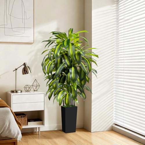 5FT Tall Fake Plant Artificial Dracaena Tree with Black Planter Faux Plants Indoor Living Room Artificial Plants Indoor Decor Large Fake Plant - color: Black, size: 5ft