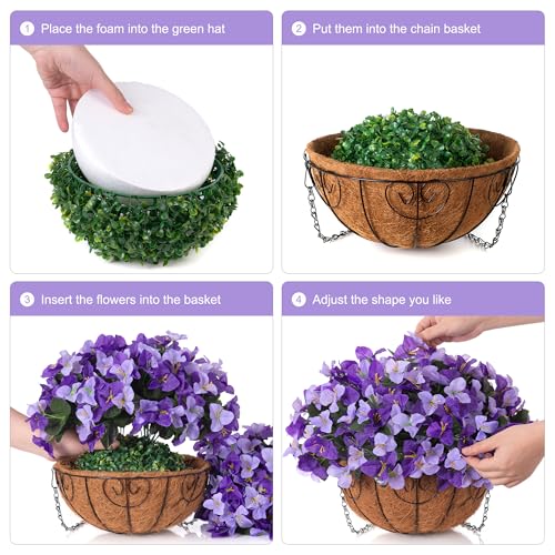 Artificial Hanging Flowers Plant with Basket for Outdoors, Silk Bougainvillea in Planters Faux Hanging Plants for Outdoor Look Real UV Resistant Flower for Outside Porch Patio Garden Home Decor, Mix - color: Dark Purple + Purple