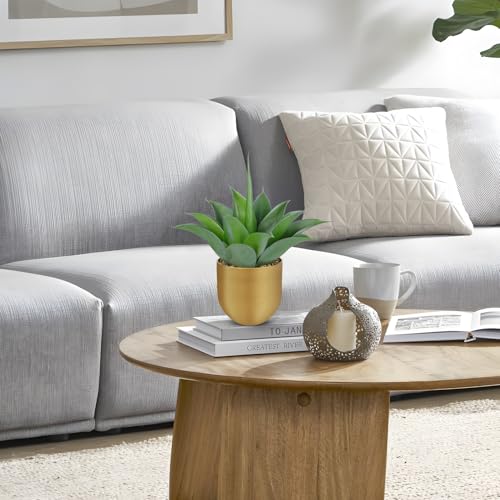 Briful Artificial Agave Plant in Gold Metal Pot, 13 Inch Tall Faux Succulent with Gray-Green Wide Leaves, Realistic Decorative Fake Plants for Home, Office, Shelf, Tabletop Decor - color: Aloe Vera Gold Vase