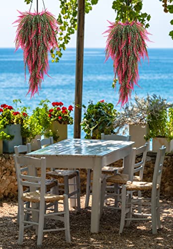 RECUTMS 4 Pcs Artificial Hanging Boston Ferns Plants Faux Fern Leaves Greenery Wall Decor for Outdoors Indoor Garden Weddin (Pink) - color: Pink
