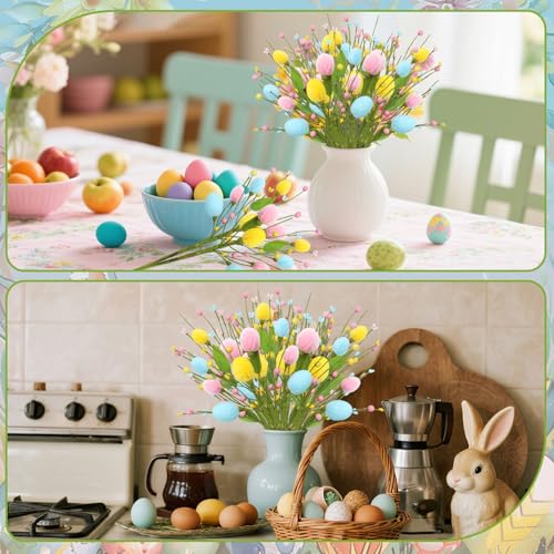 8 Pcs Easter Decorations for Home with Eggs, Easter Artificial Flowers, Spring Tabletop Centerpiece for Home, Living Room, Dining Table, Party, Wedding, Eggs Spring Flowers Gifts