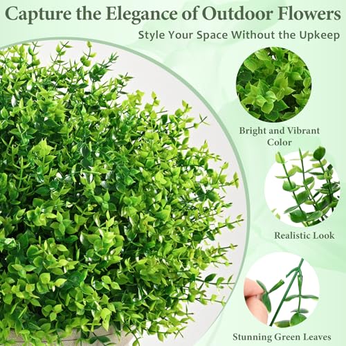 Yastouay Artificial Flowers for Outdoors UV Resistant, 14 Bundles Green Realistic Fake Outdoor Flowers Fake Plants, Faux Flowers for Outdoor Planters Front Porch Garden Window Box Farmhouse Decor - color: Green, size: 14 Bundles