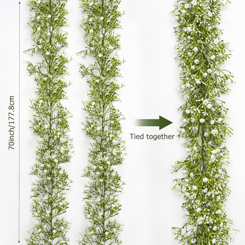 2 Pcs 5.8ft Artificial Baby Breath Flower Vines, Babys Breath Artificial Flowers Real Touch Faux Gypsophila Hanging Fake Baby's Breath Garlands for Wedding and Baby Shower Decor（White） - color: White