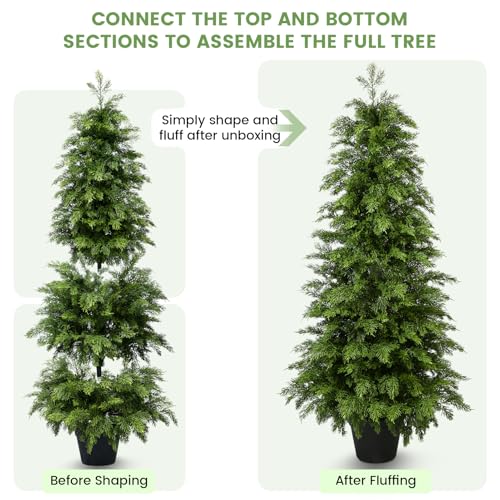 4ft Artificial Cedar Topiary Trees 2 Pack,Real Touch Cedar Tree Faux Plants Potted UV Resistant Evergreen Tree for Outdoor Indoor Door Garden Farmhouse Home Decoration - size: 4ft
