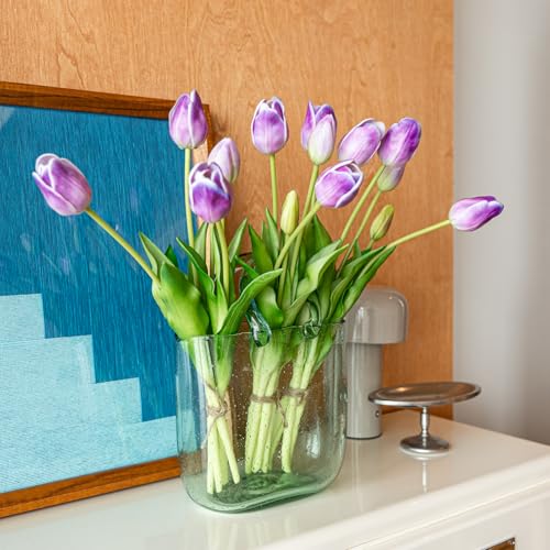 Artificial Tulips Flowers,Soft Touch Latex Bouquet, Fake Tulips,Spring Wedding Home Room Table Centerpiece Decor - color: Amethyst(no Vase)