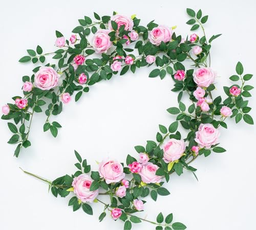 6FT Bendable Flower Garland, Artificial Rose Vine Hanging Floral Garland Decoration for Weding Home Room Wall Decor (Pink, 1pcs) - color: Pink, size: 1pcs