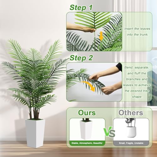 5FT Fake Plant Artificial Palm Tree Indoor Decor – Faux Plants Indoor Tall with White Planter – Artificial Tree Floor Plant for Living Room Office Home - color: White, size: 5ft