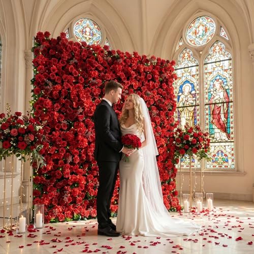 Artificial Luxury‌ Flower Wall Panels, Gorgeous 3D Silk Floral Backdrop for Wedding, Baby Show, Party and Home Decor, Quick Assembly/Storage, Both Eco ＆ Pet Friendly, 4ft*8ft - color: Red, size: 4ft*8ft