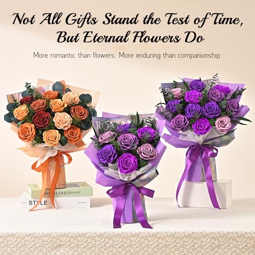 Flower Bouquet 12-Piece Preserved Roses Purple - color: Purple-12, size: 12 Roses