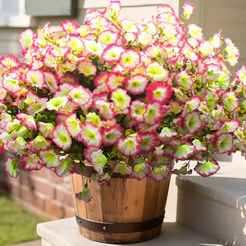 Grunyia Artificial Morning Glory Flowers - UV Resistant Pink Faux Silk Plastic Fake Flower Bundles for Outdoor Indoor Porch Patio Planter Window Box Garden Home Decor - color: Pink