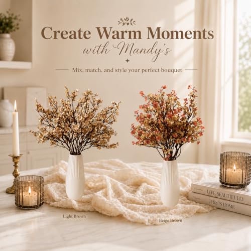 Mandy's 6 Bundles Artificial Beige Brown Baby’s Breath Flowers | 18.5 Inch Silk Gypsophila European Style Modern Home Decor Centerpiece Neutral Wedding Flower Arrangements - color: Beige Brown