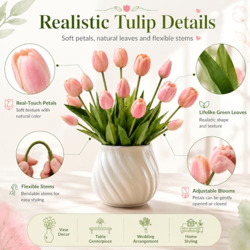 15 Pcs White-Light Pink-Red Artificial Tulips Fake Flowers, Premium Latex Lifelike Texture, UV Resistant Waterproof Faux Tulip Bouquets with Snap-on Petals for Outdoor, Home, Wedding Decor - color: White-light Pink-red