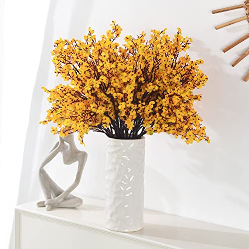 15PCS Artificial Baby Breath Flowers Fake Silk Real Touch DIY Floral Bouquets Decor Wedding Party Decoration Arrangements-Orange - color: 15pcs-orange