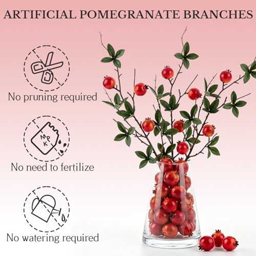 Gresorth 5 Pcs 18.9 Inch Fake Pomegranate Branch Decoration Artificial Mini Pomegranate Branches Lifelike Realistic Fruit Stem Ornament Christmas Festival Indoor - color: Small Pomegranate Branch