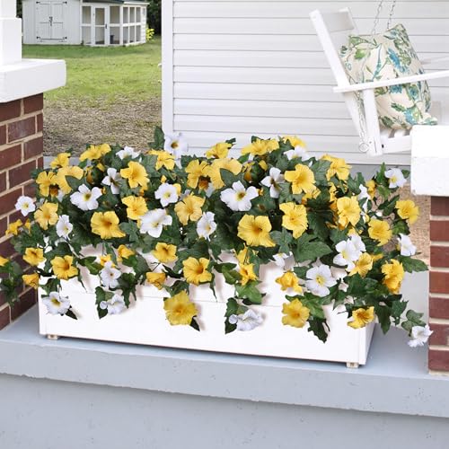 HyeFlora Artificial Flowers for Outdoors 2PCS Faux Petunias Silk Fake Flowers for Outside Planter UV Resistant Realistic Home Garden Porch Decor (Yellow) - color: Yellow