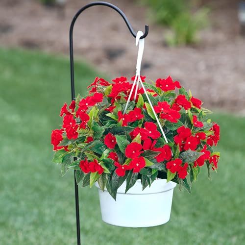 Uqueeten15.7” Fake Flowers Artificial Flowers for Outdoor,Silk Artificial Impatiens Bouquet Flowers for Outdoors，Spring Flowers Flores Artificiales para Decoracion Indoor Decor 8PCS(Red) - color: Red-8