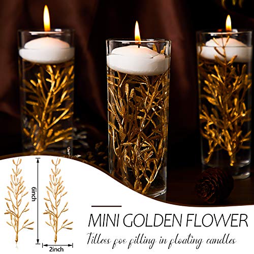 WILLBOND 50 Pcs Faux Flowers for Floating Candles Floating Flowers Vase Fillers for Centerpieces Mini Flower Filler Filling in Cylinder for Wedding Centerpiece Party Decor (Gold) - color: Gold