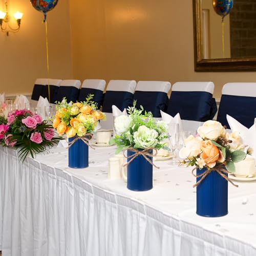 Rustic Vase for Table Centerpieces 4.33 Inch Small Petite Flower Vase with Twine Bow Vintage Farmhouse Decor for Wedding Reception Dining, Home Galvanized Metal Buckets(Dark Blue,12 Pcs) - color: Dark Blue