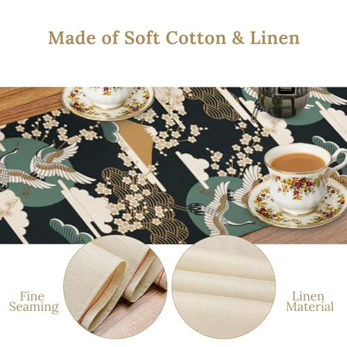 Cranes Table Runner, Japanese Cherry Blossoms Print Asia Oriental Theme Table Runner for Home Party Dining Banquet 13x36in - color: Crane-2, size: 13x36in