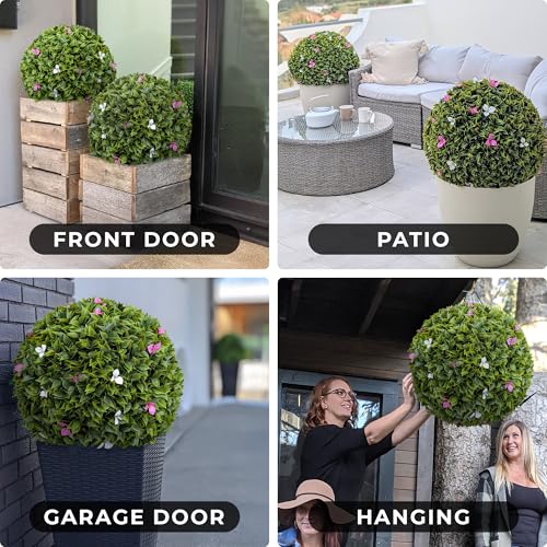 365 Curb Appeal 23" XL Bougainvillea Topiary Balls + White & Pink Flower Pack (2 Artificial Topiary Balls (4 Halves)) - color: Bougainvillea + Multi Flowers, size: 2 topiary balls (4 halves)
