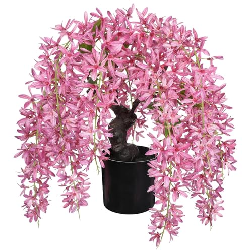 Artificial Flowers 13.8" Tall with Silk Wisteria Pink Flower Arrangement and Realistic Wood Fake Bonsai Tree Plants Faux Plants for Spring Home Bedroom Office Bathroom Coffee Table Centerpiece Decor - color: Pink-13.8
