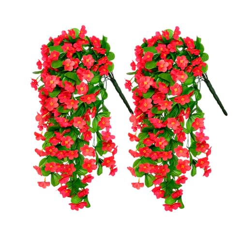 ZFProcess 2PCS Artificial Hanging Flowers, Fake Hanging Plants Violet Vines UV Resistant for Wall Home Room Garden Wedding Indoor Outdoor Spring Summer Decoration(Red) - color: Red