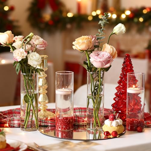 16Pcs Glass Cylinder Bud Vases for Centerpieces, 7.7 Inch Tall Clear Flower Vases in Bulk, Floating Candle Holder for Wedding, Party, Home Decor, Birthday, Decoration, Anniversary, Baby Shower