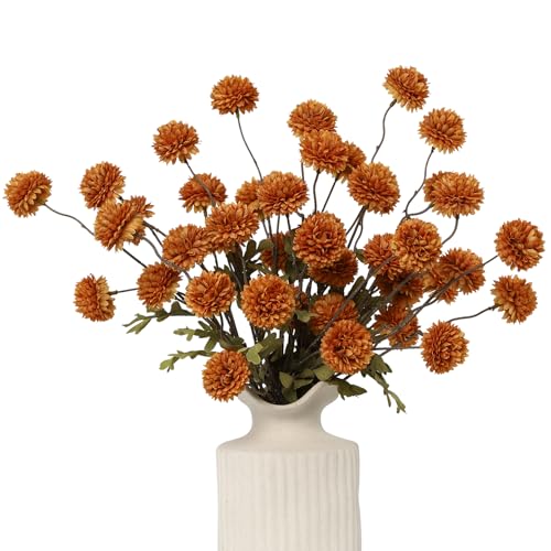 DuHouse 6pcs Artificial Flowers Faux Silk Pompon Mum,Silk Small Mini Chrysanthemum Ball with Stems for DIY Wedding Bouquets Centerpieces Vase Home Table Kitchen Decorations(Burnt Orange) - color: Burnt Orange, size: 6pcs