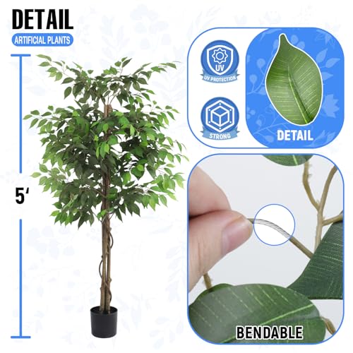 E&K 6FT Artificial Ficus Tree with Plastic Nursery Pot, Silk Faux Ficus Tree Artificial Plant for Home Office Garden Indoor Outdoor Decor (1 Pack) - color: Ficus Tree, size: 6ft