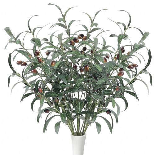 SzJias Olive Branches for Vases Artificial Olive Branches Faux Tree Branches Stems for Vase (6 Branches, 28.7 inch/Each)