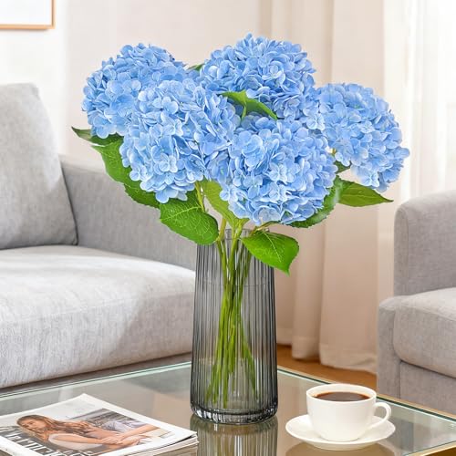 3 Pcs 21" Real Touch Blue Hydrangea Artificial Flowers with Stems, Fake Silk Flowers for Outdoors, Artificial Flowers for Home Decor Wedding Bouquets Centerpieces Vase - color: Blue, size: 3 Pcs