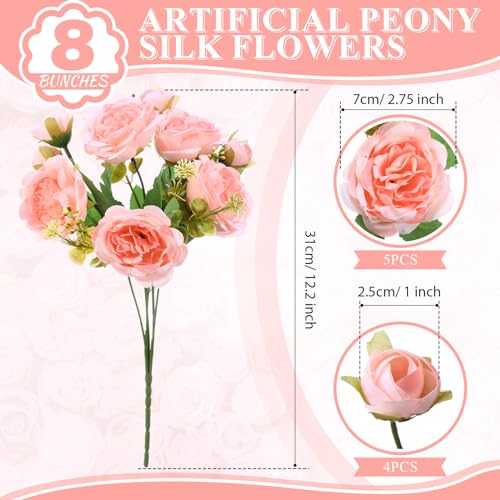 8 Bundles Artificial Peonies Flowers Boho Faux Flowers Arrangements Artificial Centerpiece Spring Bouquet Floral Wedding Decoration for Vase(Light Pink) - color: Light Pink